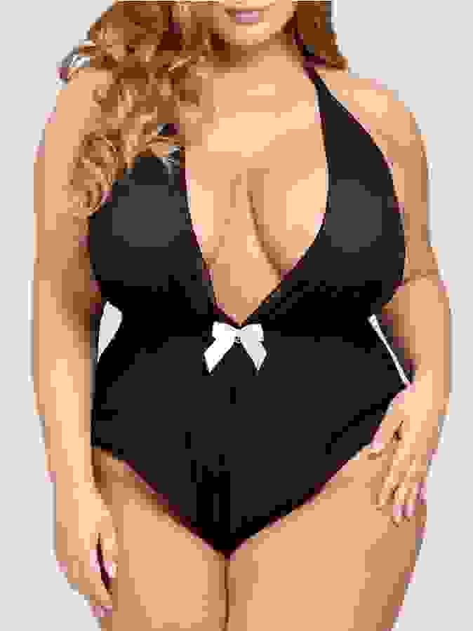 Lovehoney Plus Size Barely There Sheer Teddy, Black, hi-res